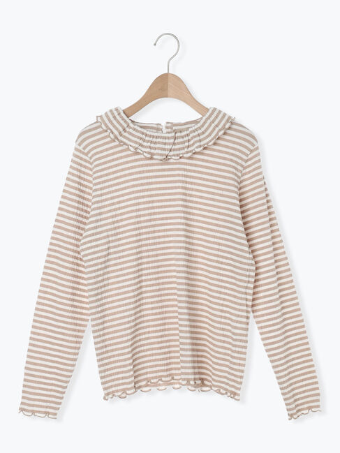 Samansa Mos2「襟付きしぼしぼボーダーカットソー」|Tシャツ・カットソー|