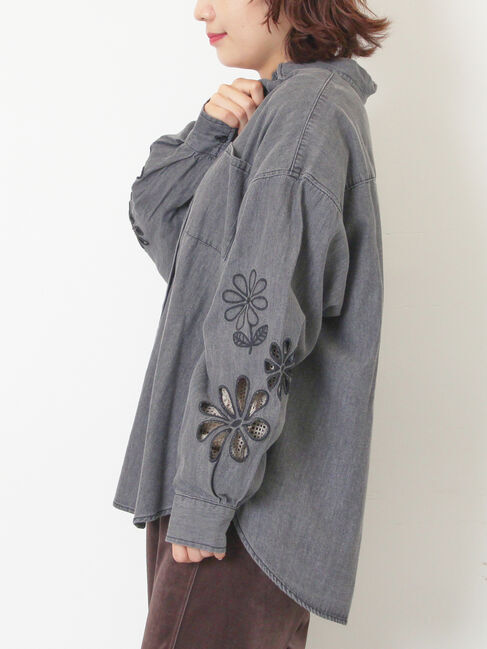 SM2「くり抜きフラワー刺繍シャツ」|シャツ・ブラウス|ブラック