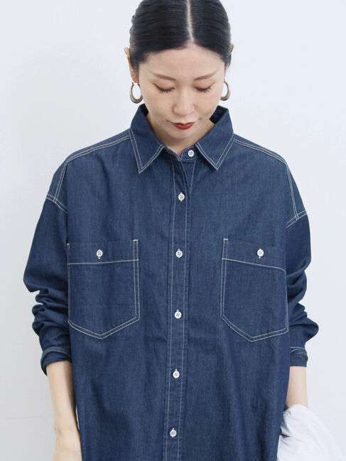 Samansa Mos2 blue「デニムオーバーシャツ」|シャツ・ブラウス|ネイビー