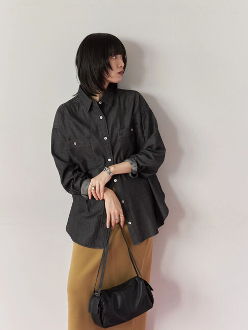Samansa Mos2 blue「デニムオーバーシャツ」|シャツ・ブラウス|ブラック
