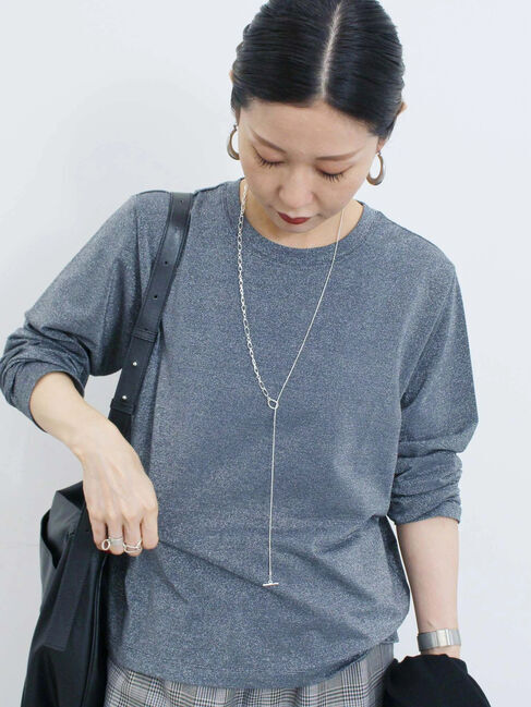 Samansa Mos2 blue「ラメロンT」|Tシャツ・カットソー|チャコールグレー