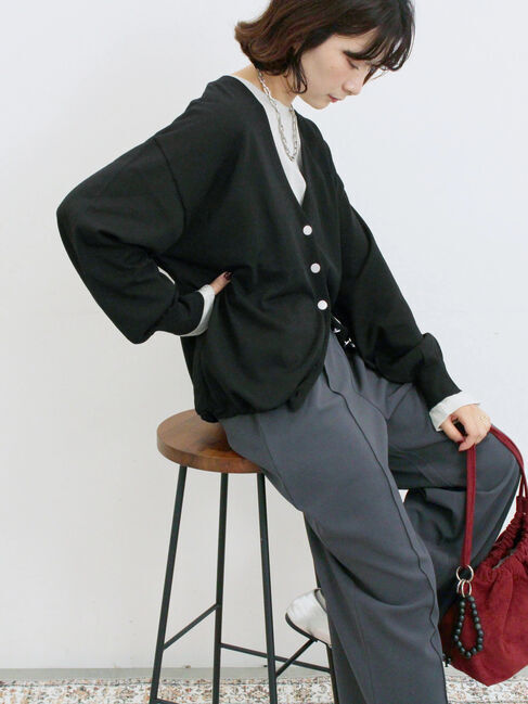 Samansa Mos2 blue「裾ドロストニットカーディガン」|カーディガン|ブラック