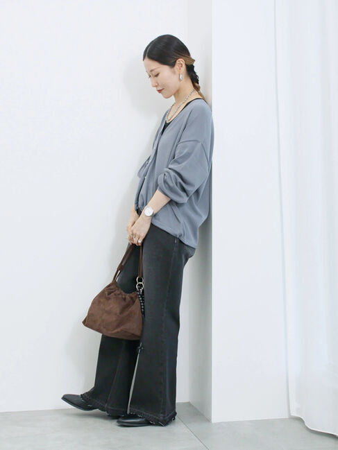 Samansa Mos2 blue「裾ドロストニットカーディガン」|カーディガン|