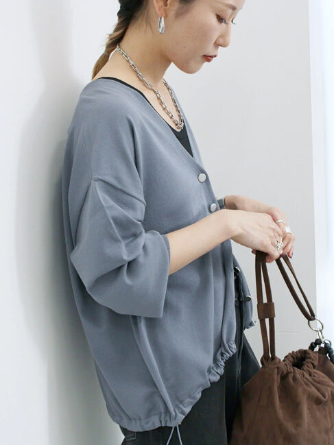 Samansa Mos2 blue「裾ドロストニットカーディガン」|カーディガン|