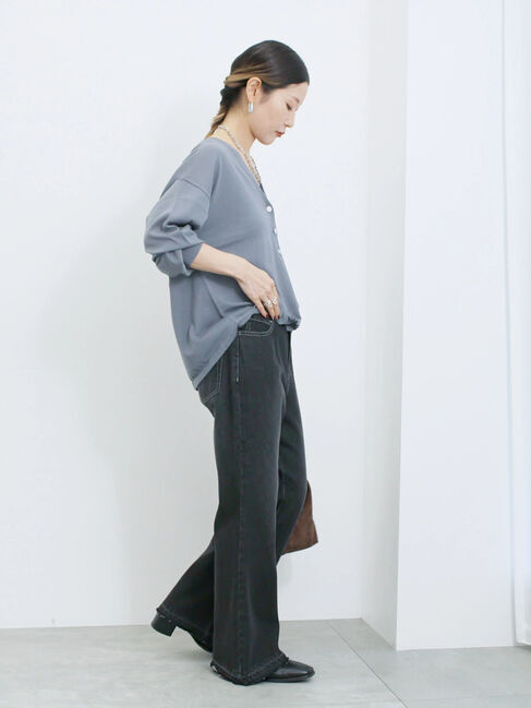 Samansa Mos2 blue「裾ドロストニットカーディガン」|カーディガン|