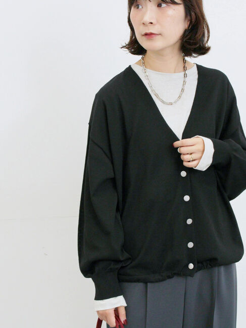 Samansa Mos2 blue「裾ドロストニットカーディガン」|カーディガン|