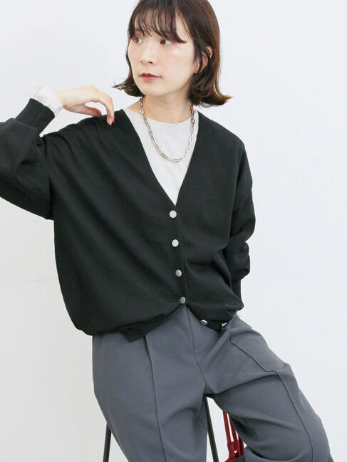 Samansa Mos2 blue「裾ドロストニットカーディガン」|カーディガン|