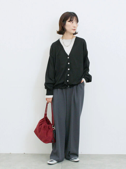 Samansa Mos2 blue「裾ドロストニットカーディガン」|カーディガン|