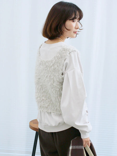 Samansa Mos2 blue「ポンチ袖タックプルオーバー」|Tシャツ・カットソー|