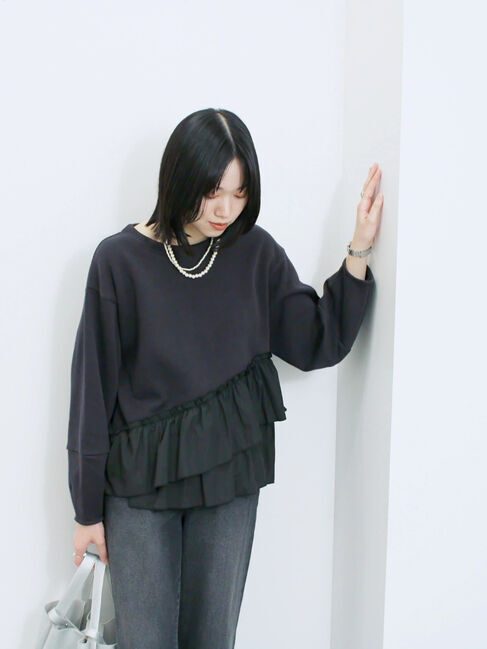 Samansa Mos2 blue「ペプラムドッキングプルオーバー」|Tシャツ・カットソー|