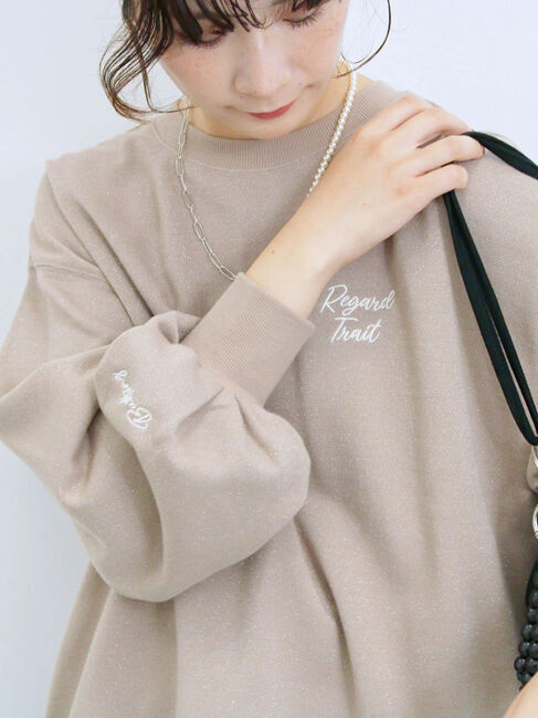 Samansa Mos2 blue「ラメ裏毛プルオーバー」|Tシャツ・カットソー|