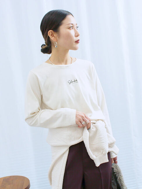 Samansa Mos2 blue「ワンポイント刺繍プルオーバー」|Tシャツ・カットソー|