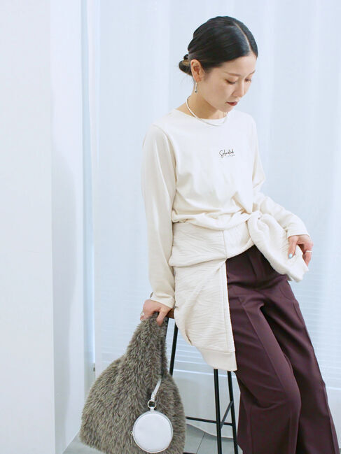 Samansa Mos2 blue「ワンポイント刺繍プルオーバー」|Tシャツ・カットソー|