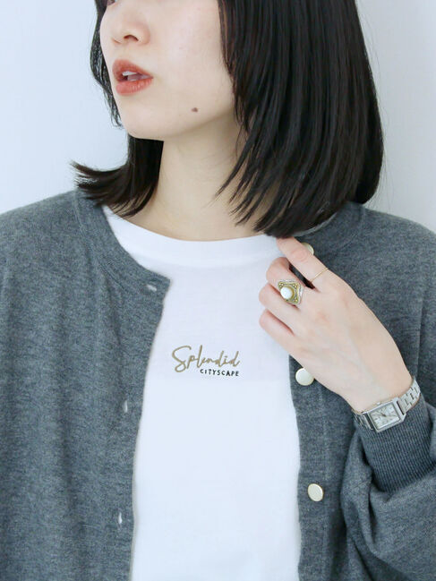 Samansa Mos2 blue「ワンポイント刺繍プルオーバー」|Tシャツ・カットソー|