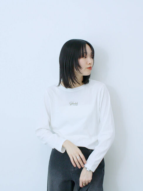 Samansa Mos2 blue「ワンポイント刺繍プルオーバー」|Tシャツ・カットソー|