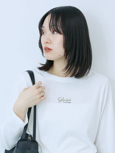 Samansa Mos2 blue「ワンポイント刺繍プルオーバー」|Tシャツ・カットソー|