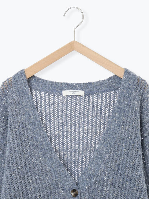 Samansa Mos2 blue「ラメニットVネックカーディガン」|カーディガン|