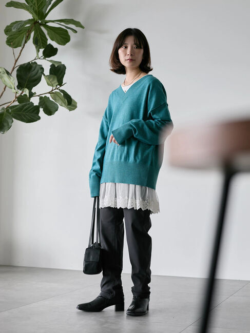 Samansa Mos2 blue「裏起毛ストレッチパンツ」|その他|