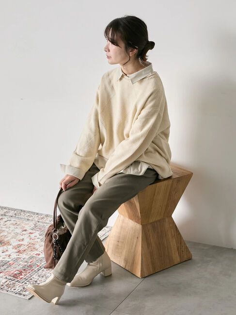 Samansa Mos2 blue「裏起毛ストレッチパンツ」|その他|