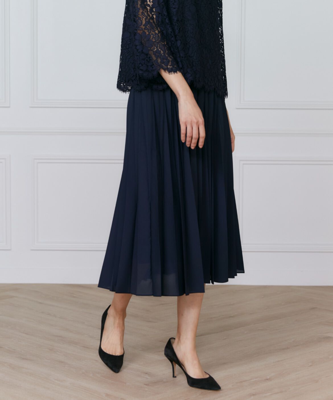 INED「《大きいサイズ》シフォンプリーツスカート」|スカート|