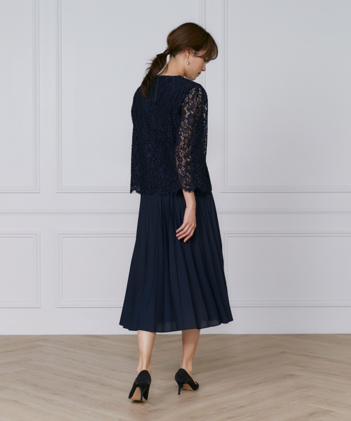 INED「《大きいサイズ》シフォンプリーツスカート」|スカート|