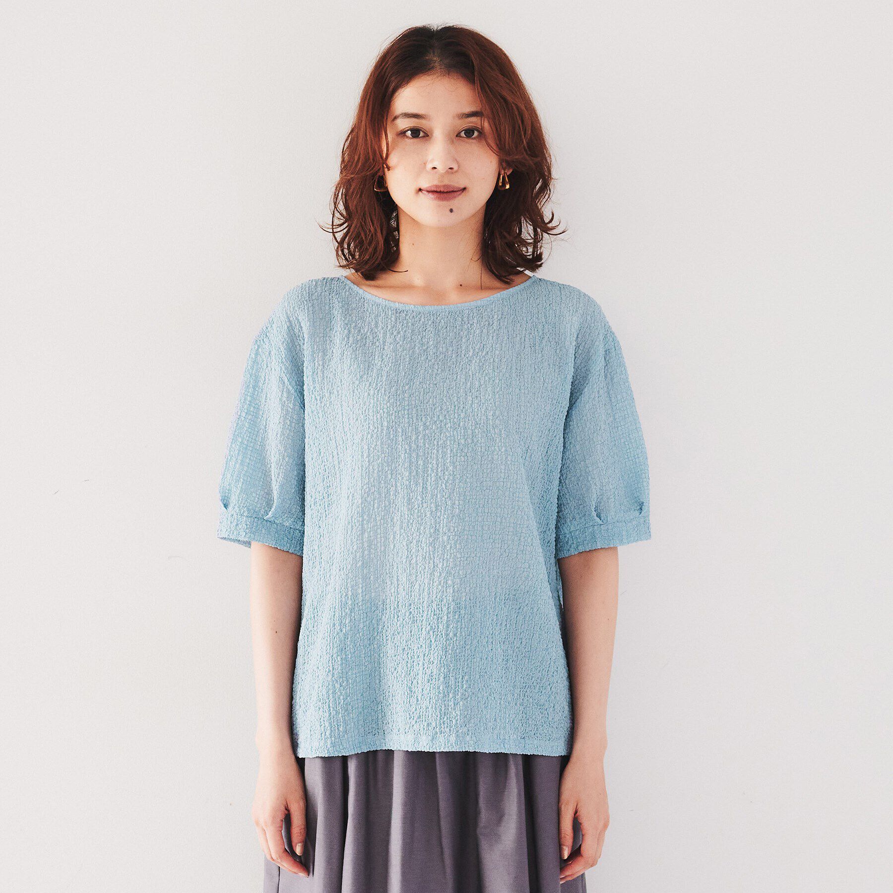 UNTITLED「【シアー/ストレッチ/凹凸素材】バンピー袖コンシャスブラウス」|シャツ・ブラウス|