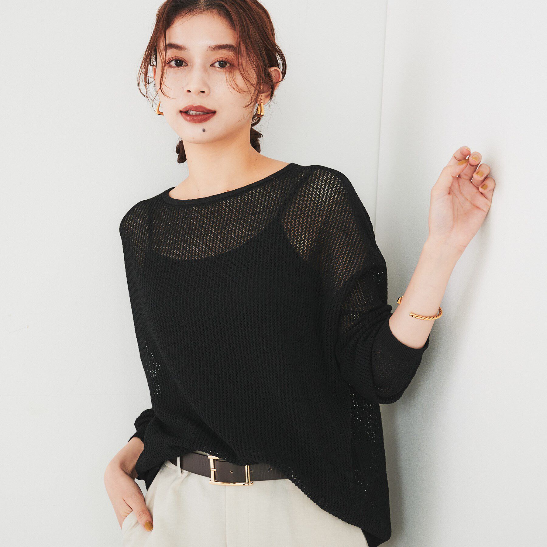 UNTITLED「【ストレッチ/程よい肌見せ】ハイゲージメッシュニット」|ニット・セーター|