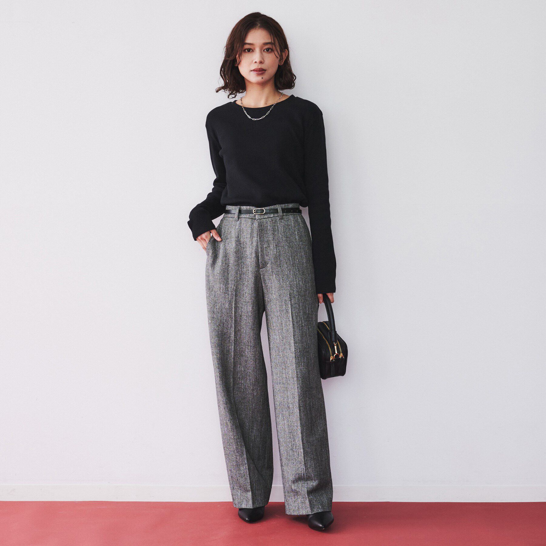 UNTITLED「【セットアップ可能/後ろウエストゴム】ミックスツイード ワイドパンツ」|その他|