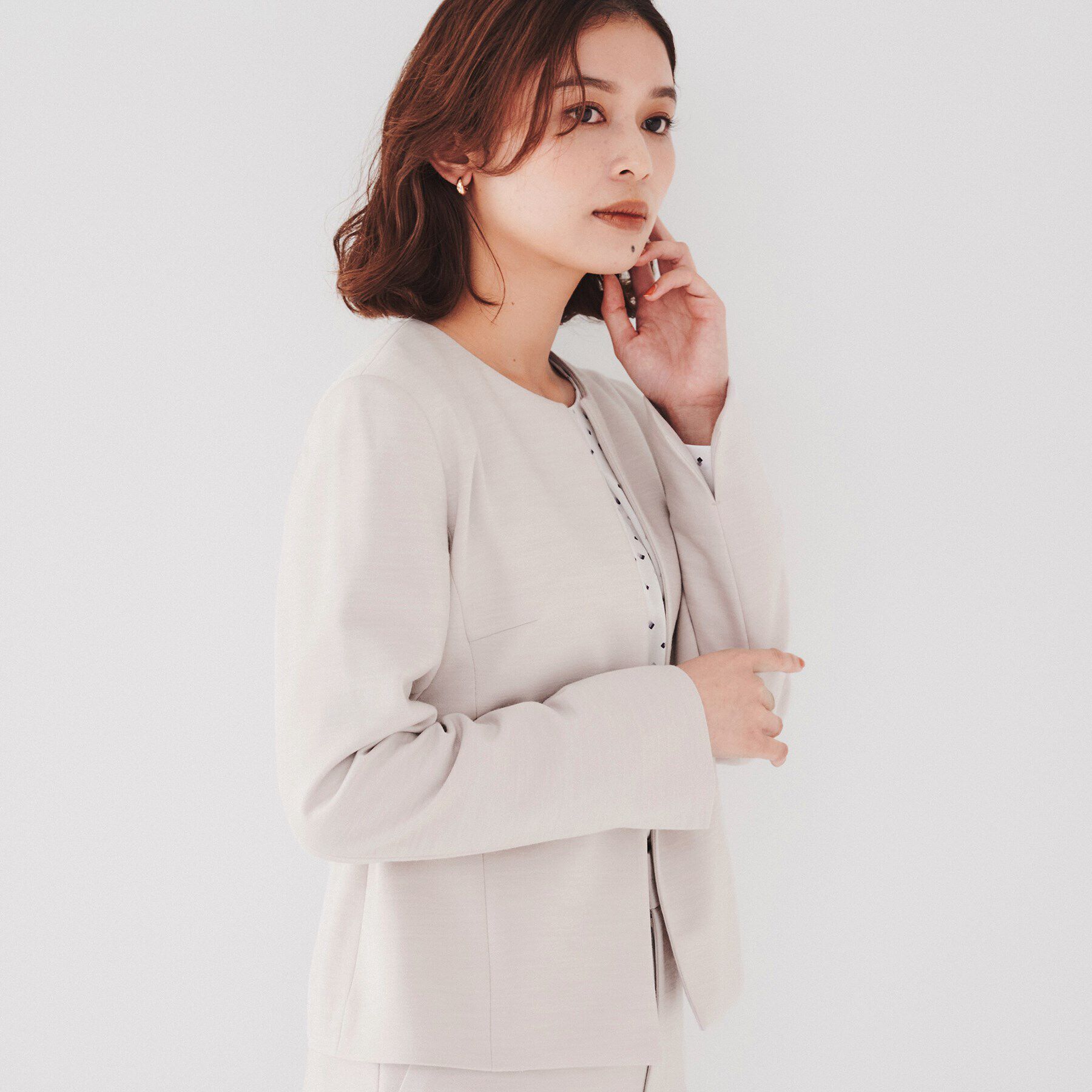 UNTITLED「【通勤スーツ】ウール混ジャージ ノーカラージャケット」|ノーカラージャケット|