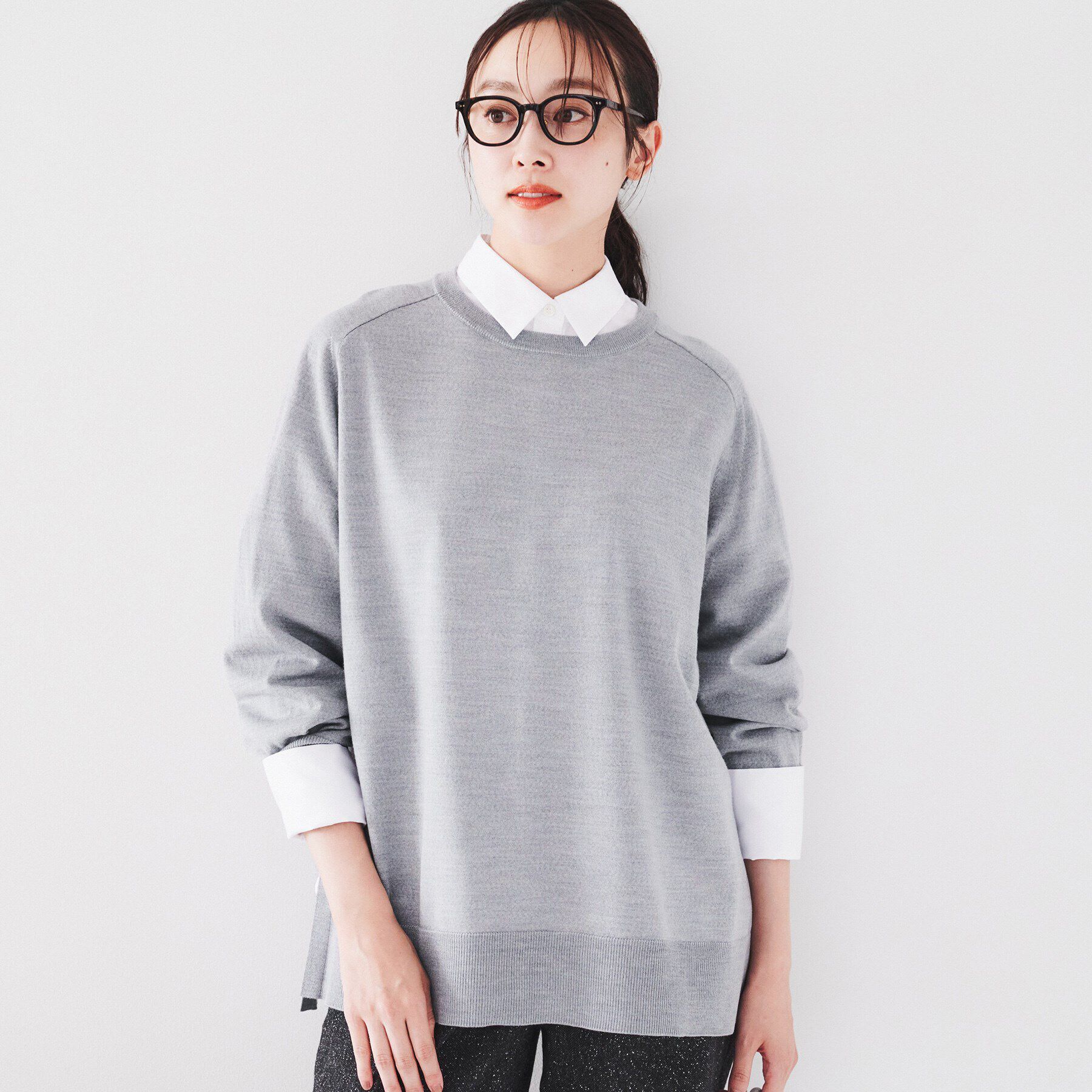 UNTITLED「【体型カバー】ウール ロング丈プルオーバーニット」|ニット・セーター|