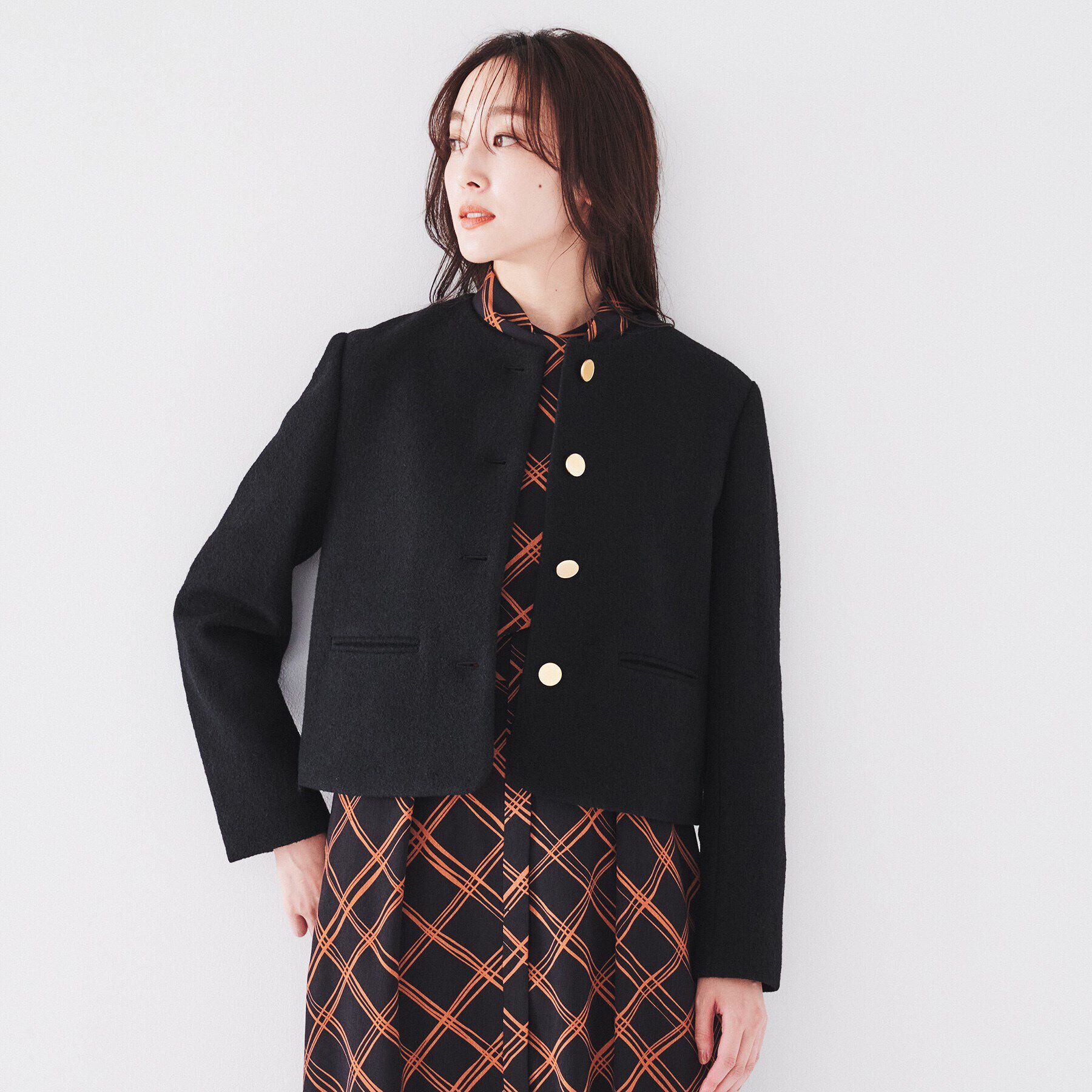 UNTITLED「【日本製/短ジャケ】ブークレークロップドジャケット」|ノーカラージャケット|