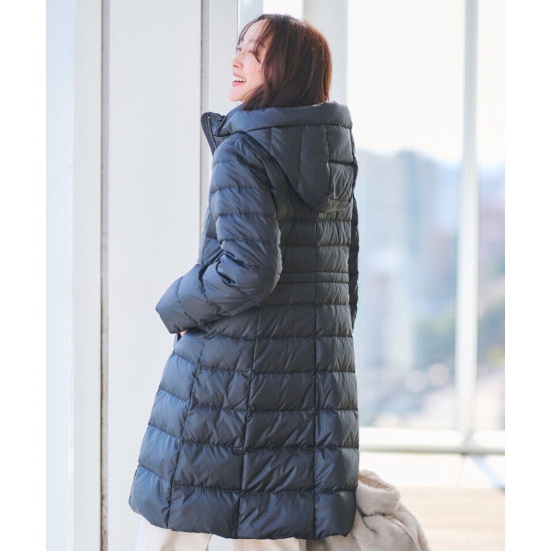 UNTITLED「【撥水/洗える/すっきり】ロング丈タフタダウンコート」|ダウン|