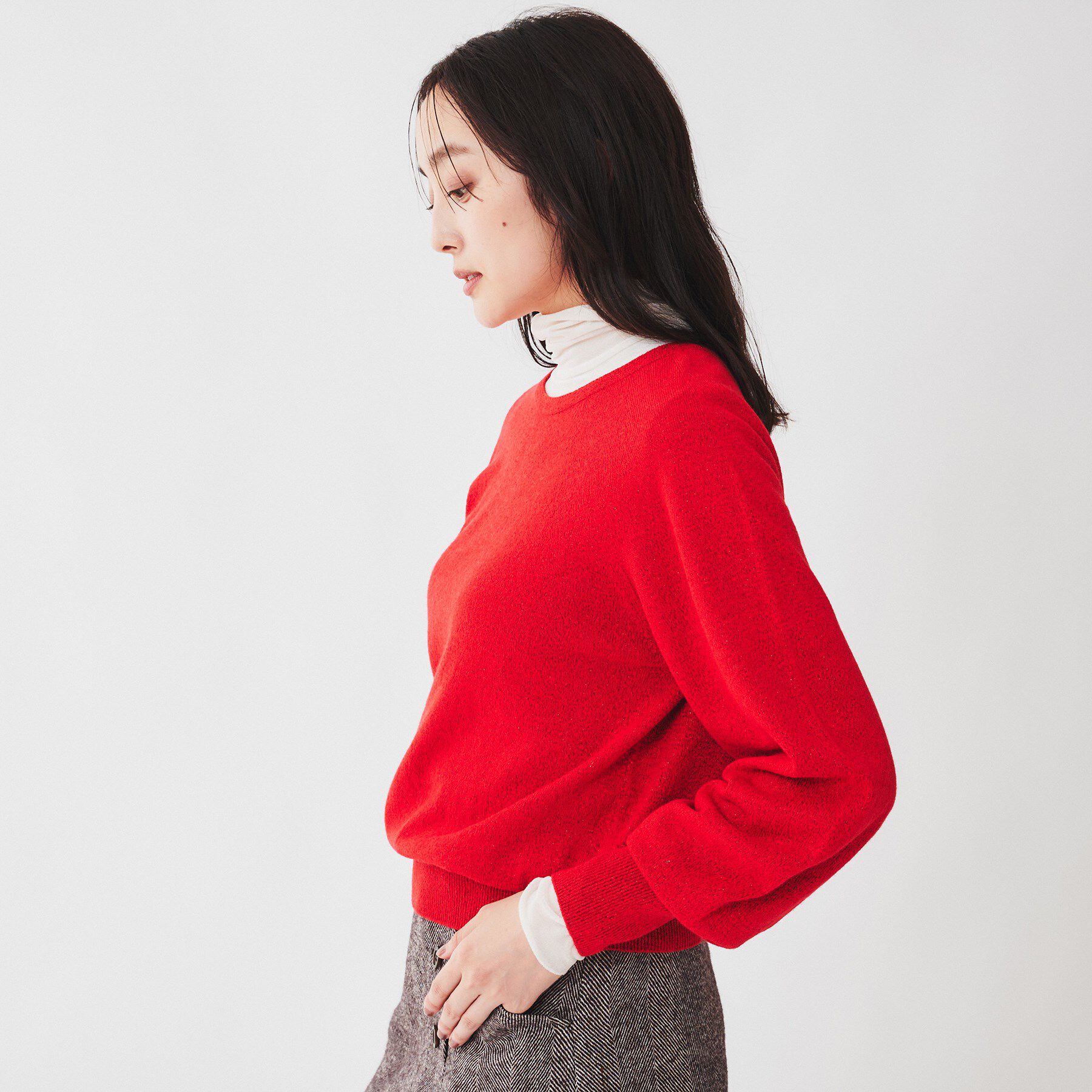 UNTITLED「【日本製/オンオフ使える】ラメ混パフスリーブプルオーバーニット」|ニット・セーター|