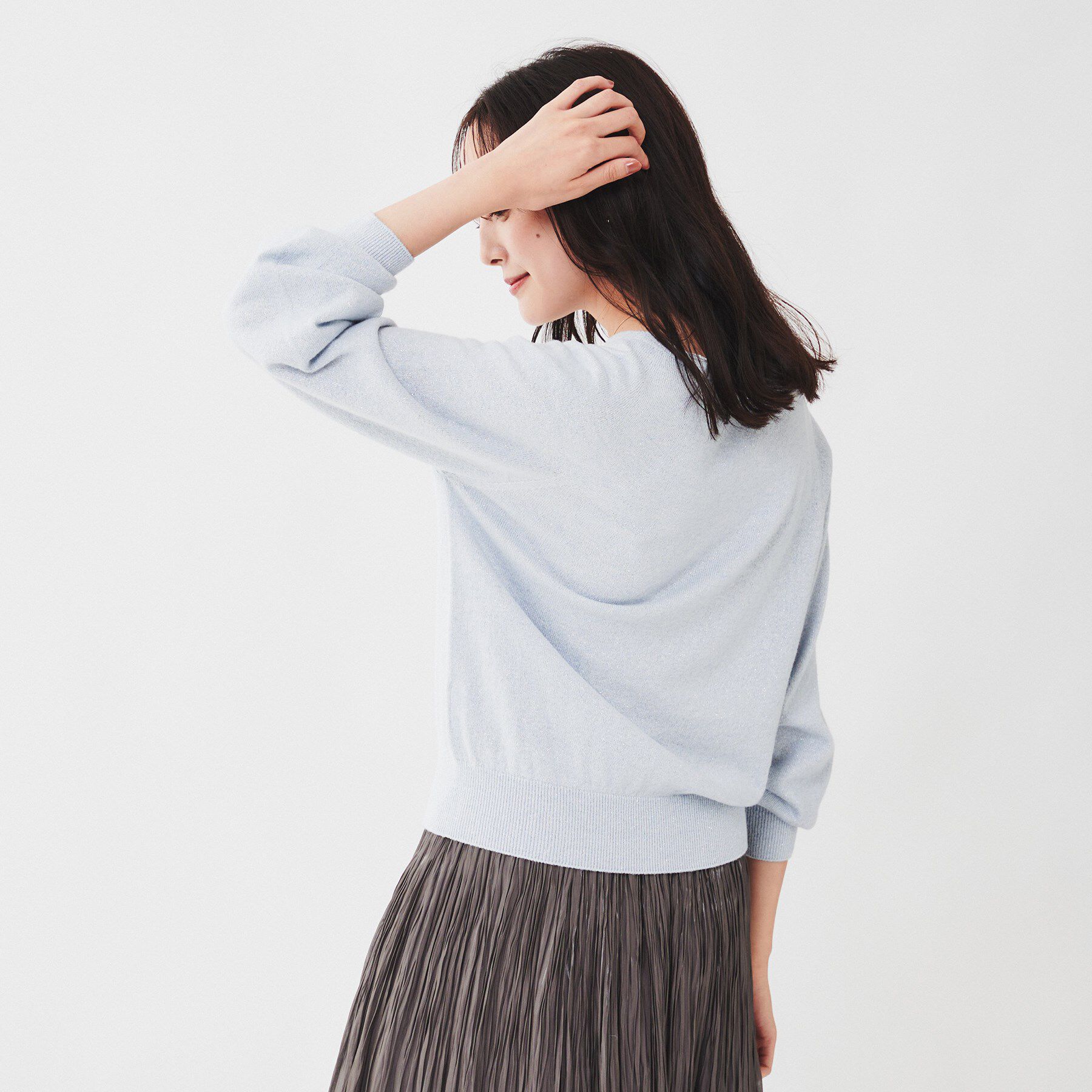 UNTITLED「【日本製/オンオフ使える】ラメ混パフスリーブプルオーバーニット」|ニット・セーター|