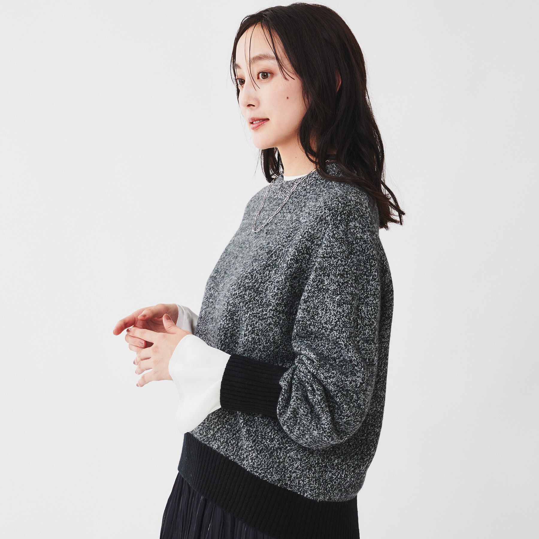 UNTITLED「ラムウールカシミヤ パフスリーブプルオーバーニット」|ニット・セーター|