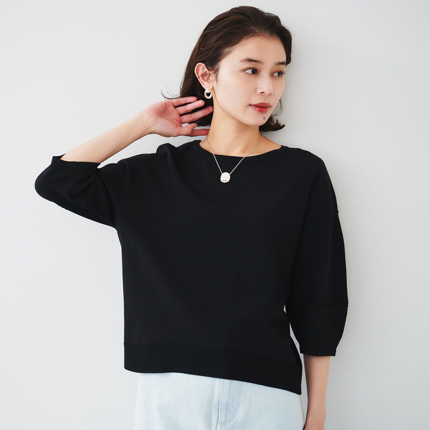 UNTITLED「【袖コンシャス/着映え/六分袖】ランタンスリーブニット」|ニット・セーター|