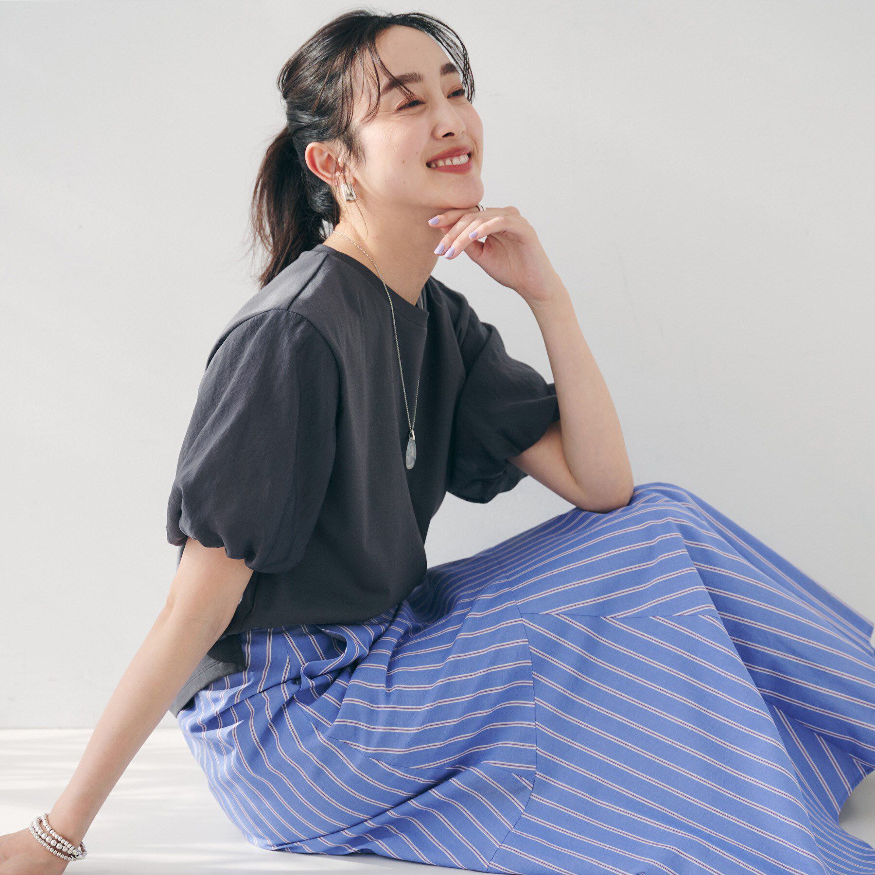 UNTITLED「【二の腕カバー/洗える】袖シアーバルーンプルオーバー」|Tシャツ・カットソー|