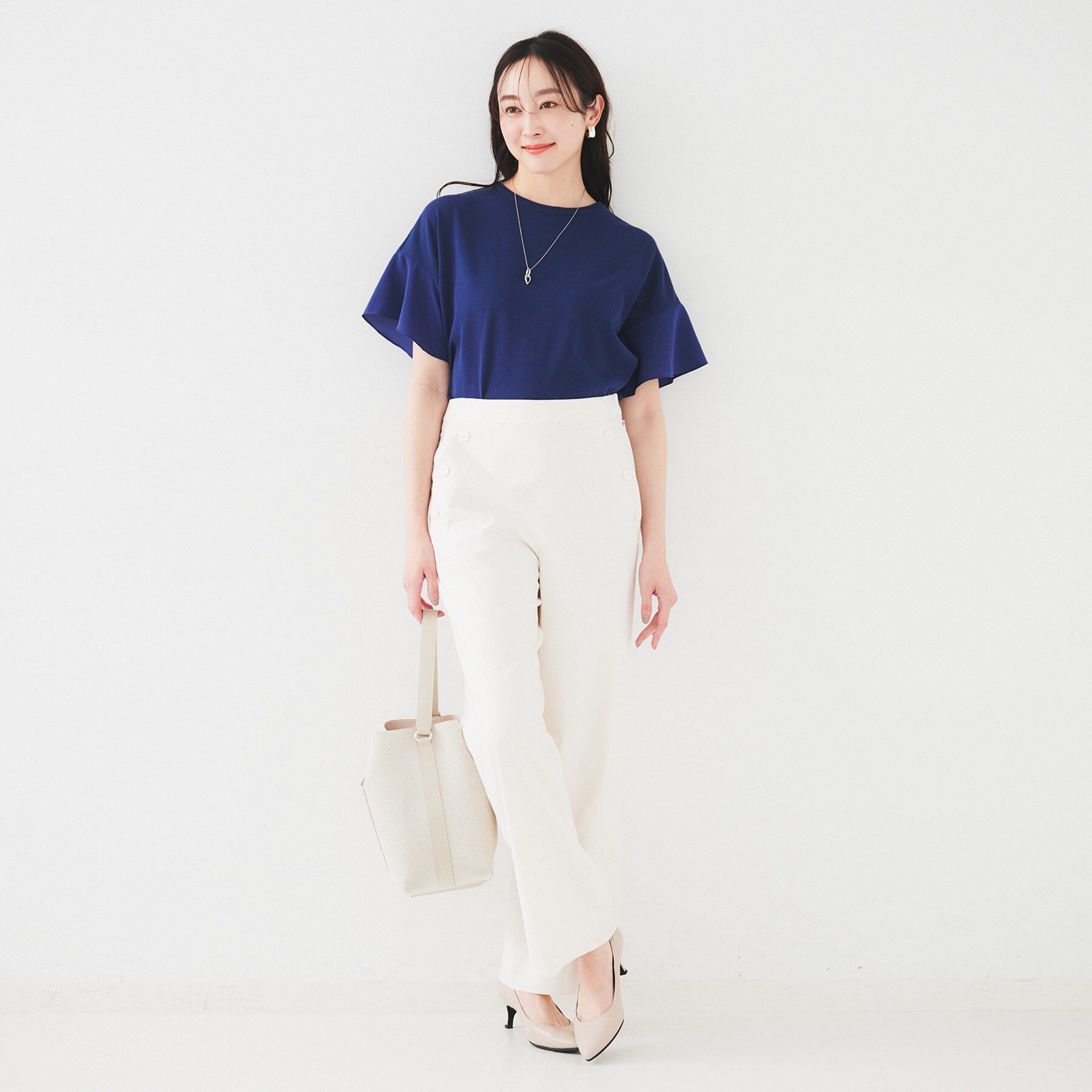 UNTITLED「【洗える/体型カバー】袖異素材プルオーバーニット」|ニット・セーター|