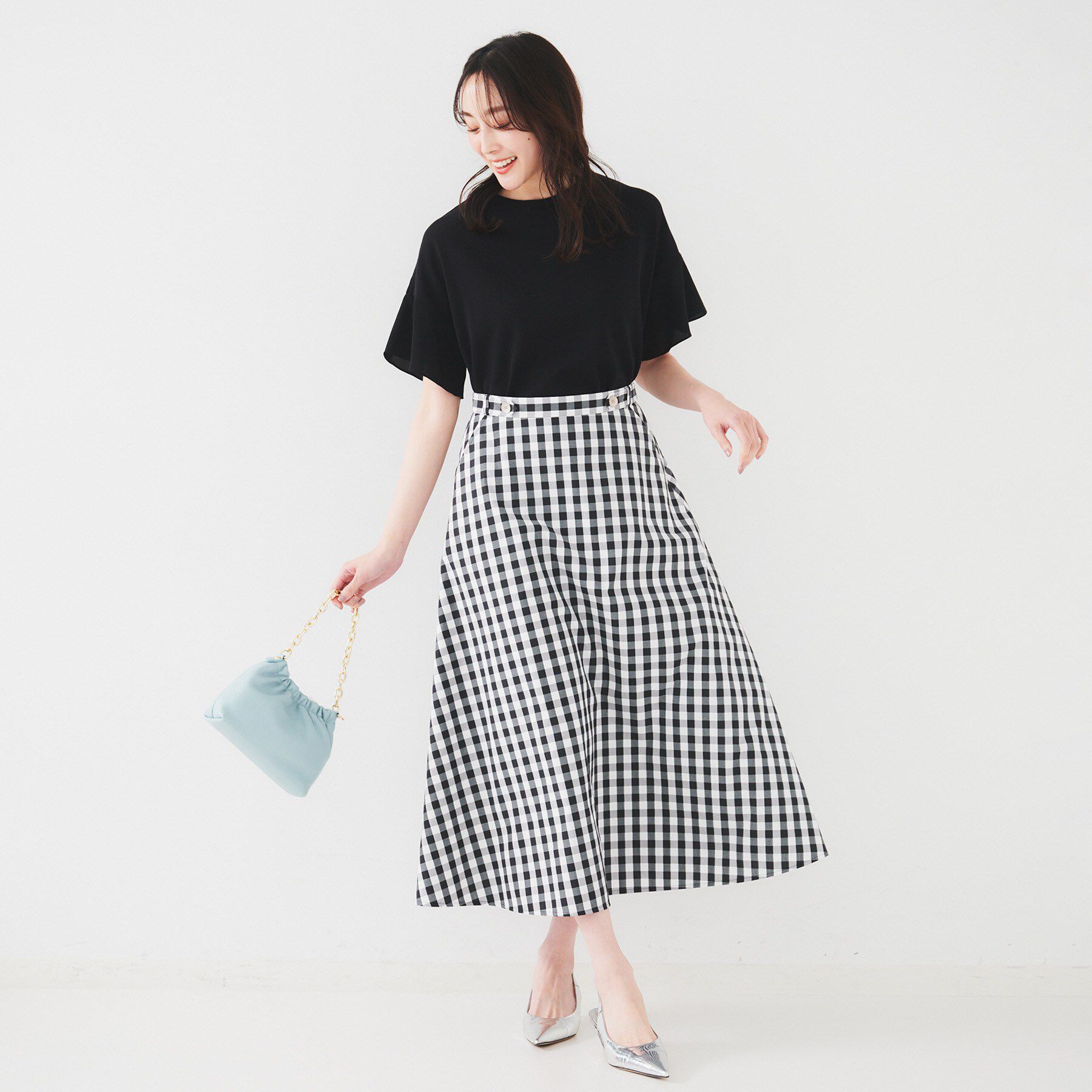 UNTITLED「【洗える/体型カバー】袖異素材プルオーバーニット」|ニット・セーター|