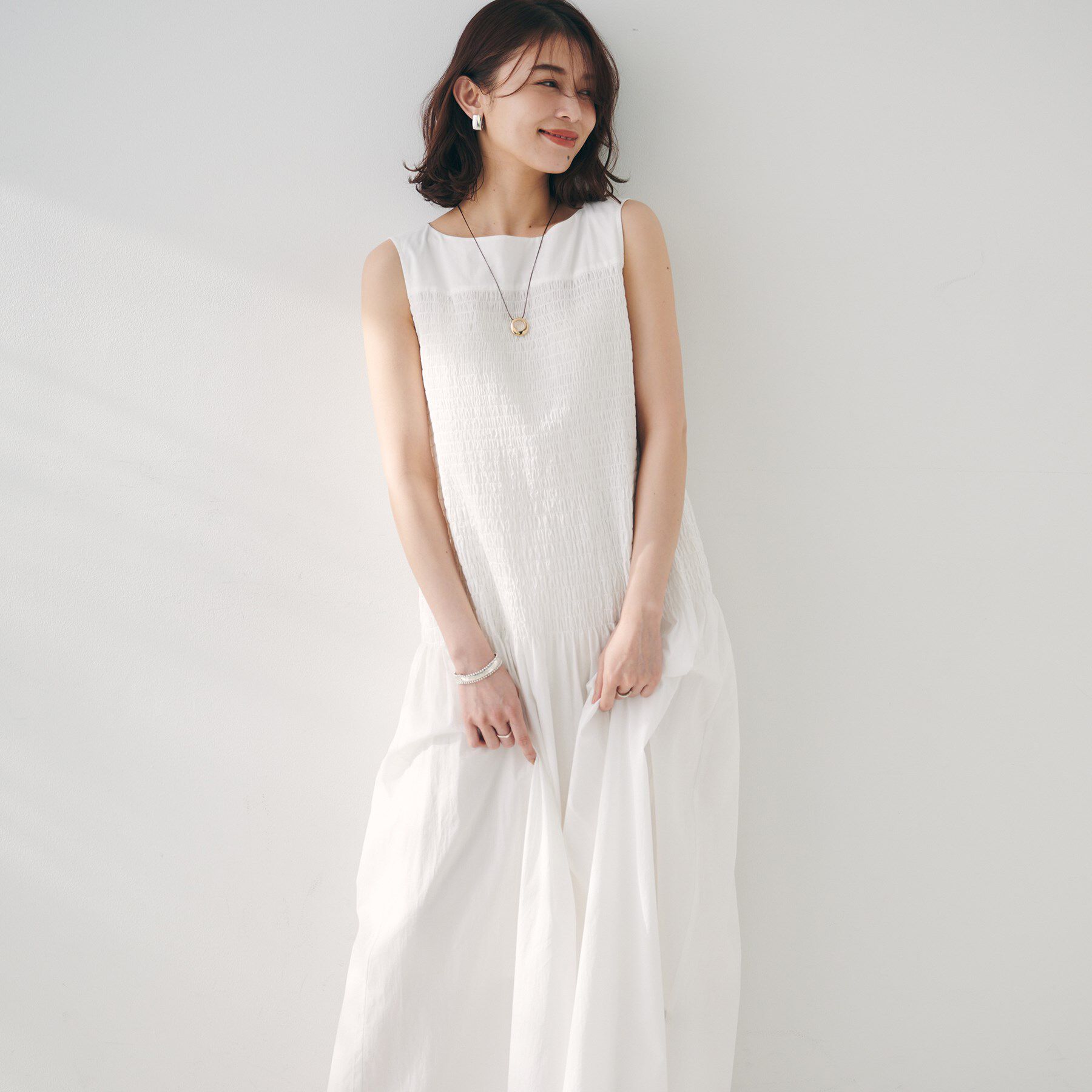 UNTITLED「【コットン100/夏ワンピ/ナロー】シャーリングワンピース」|ワンピース|