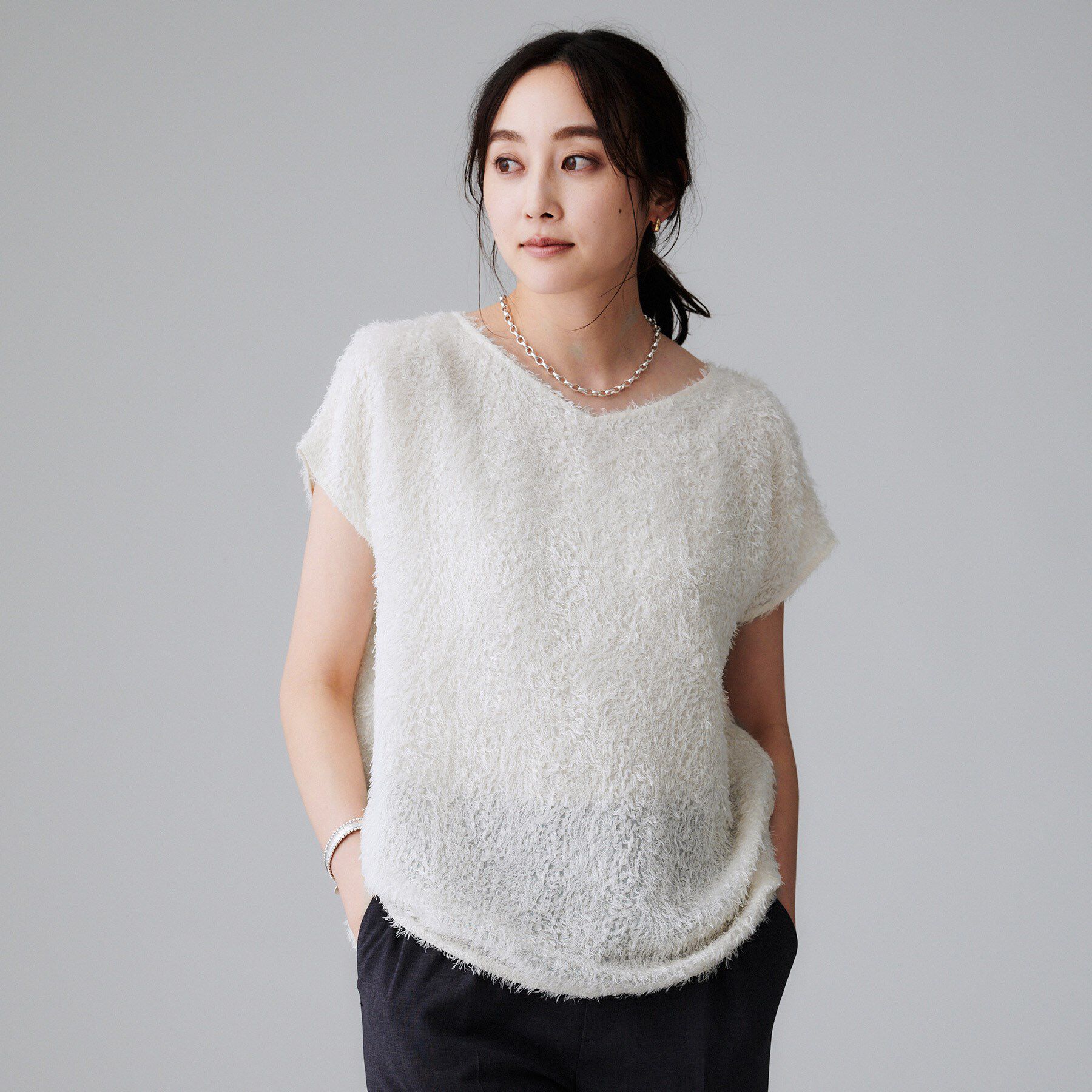 UNTITLED「【セットアップ可/洗える】フェザーフレンチスリーブブラウス」|シャツ・ブラウス|