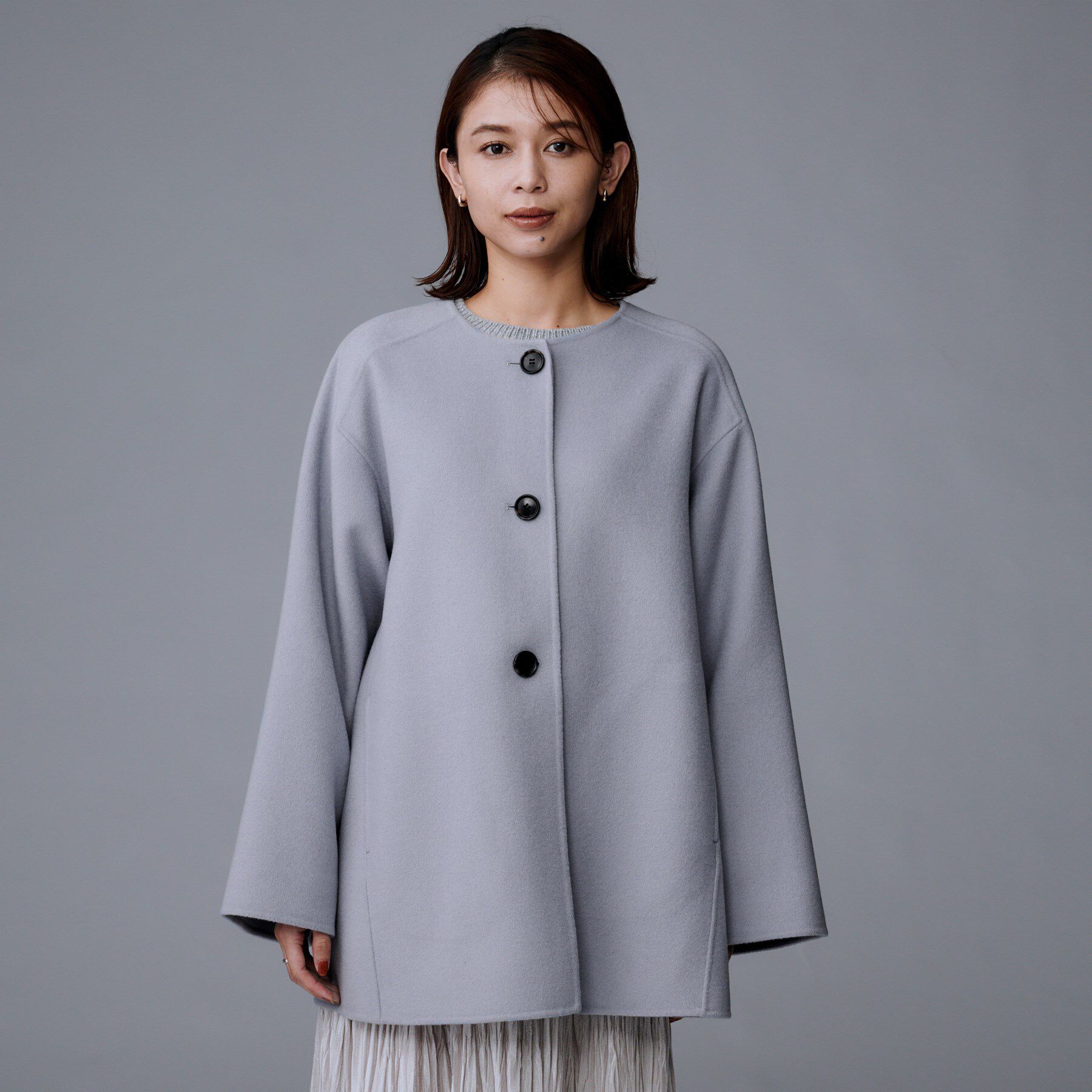 UNTITLED「【ミディ丈/軽やか】セミラグランリバー コート」|ノーカラーコート|