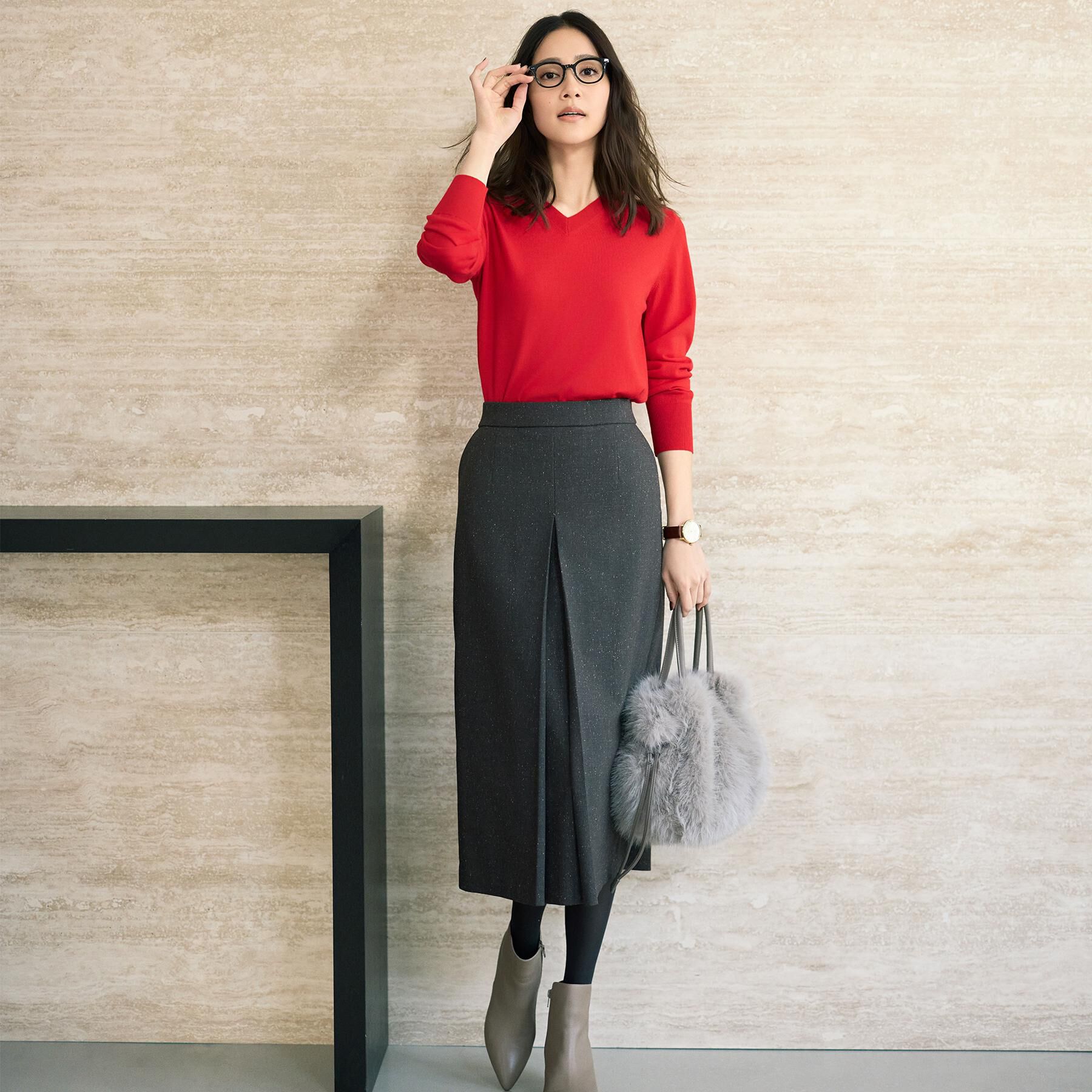 UNTITLED「【ウエスト後ろゴム/シーズンレス】シルクネップツイード ナロースカート」|スカート|