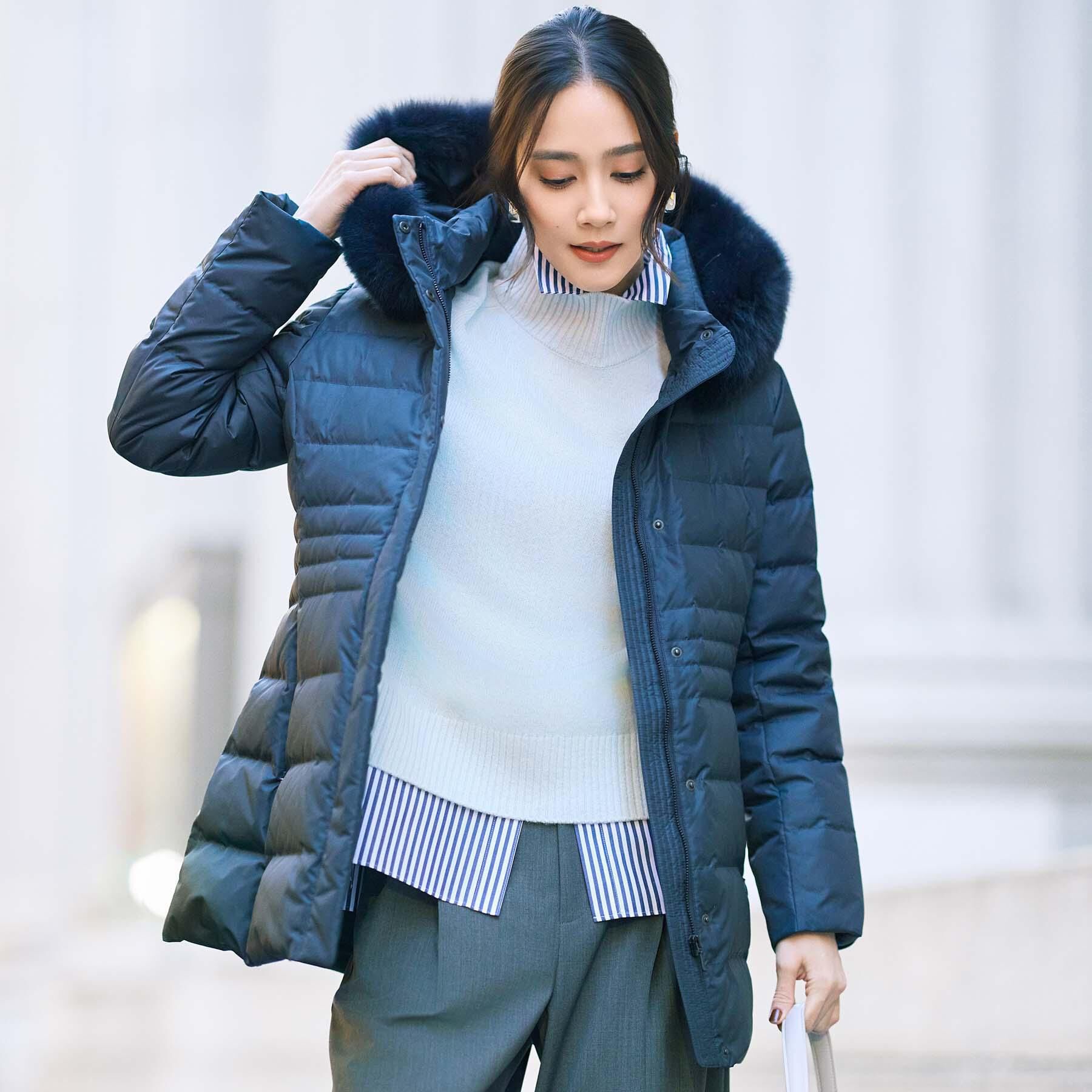 UNTITLED「【はっ水機能/フード取り外し可】ミディダウンコート」|ダウン|ネイビー(094)