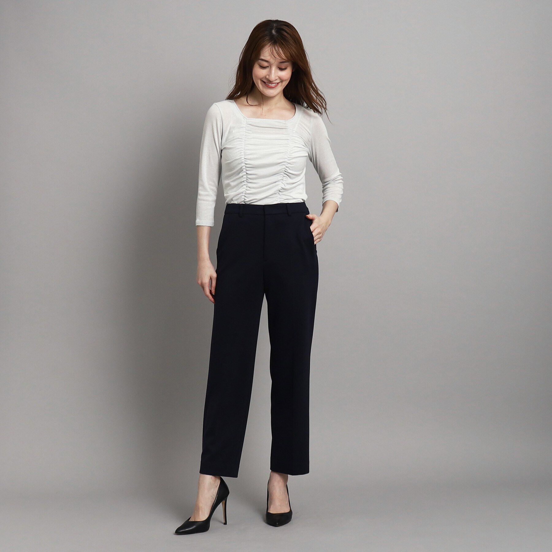 COUP DE CHANCE「新色追加【洗える/日本製/ジャケットインナーにおすすめ】華やかギャザーラメジャージ」|Tシャツ・カットソー|