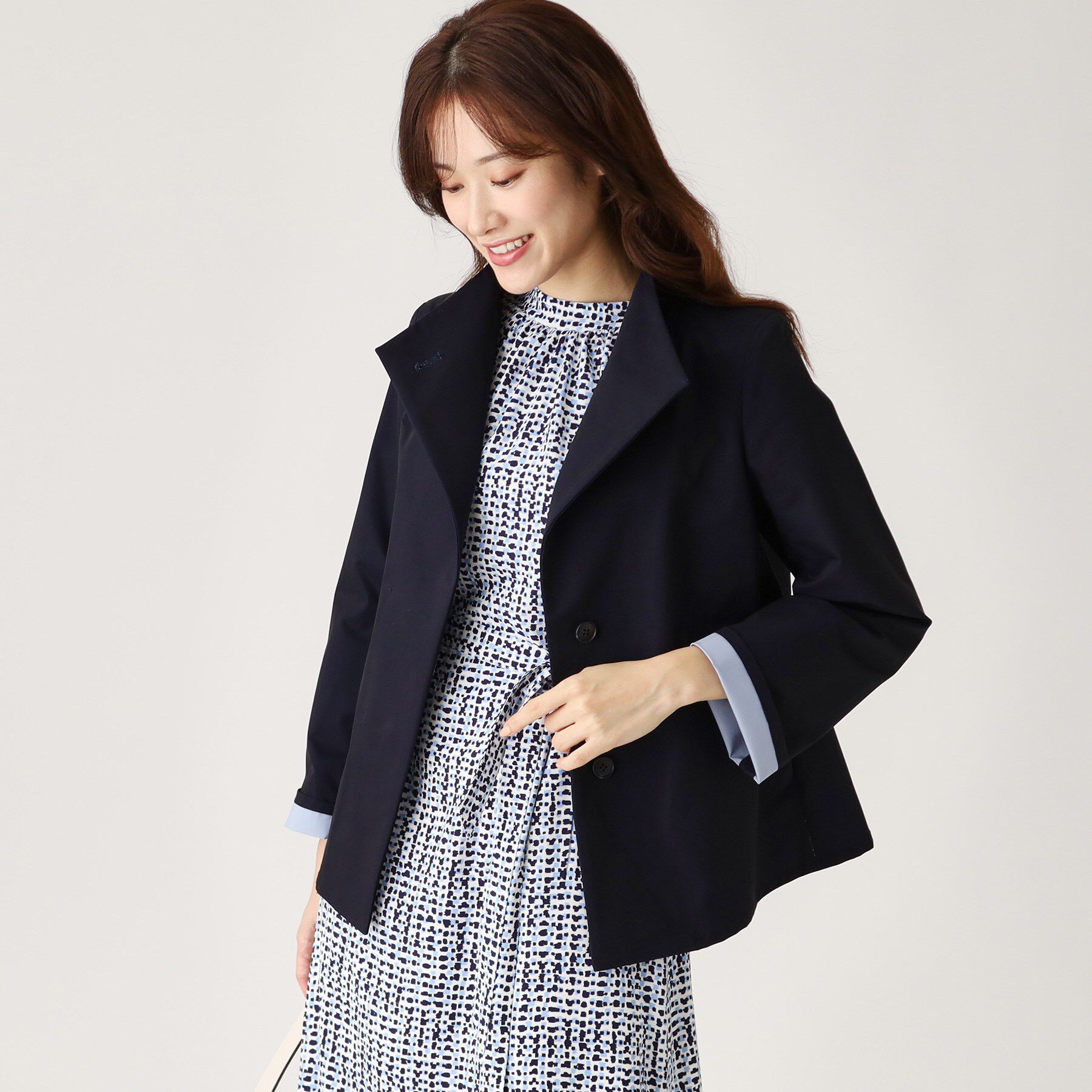 COUP DE CHANCE「【洗える】配色使いショート丈コート」|その他|ネイビー(594)