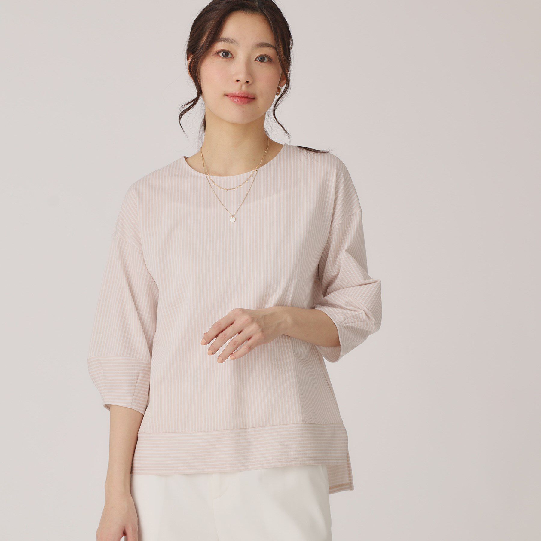 COUP DE CHANCE「【洗える／日本製／】ストライプ柄ジャージのトップス」|Tシャツ・カットソー|