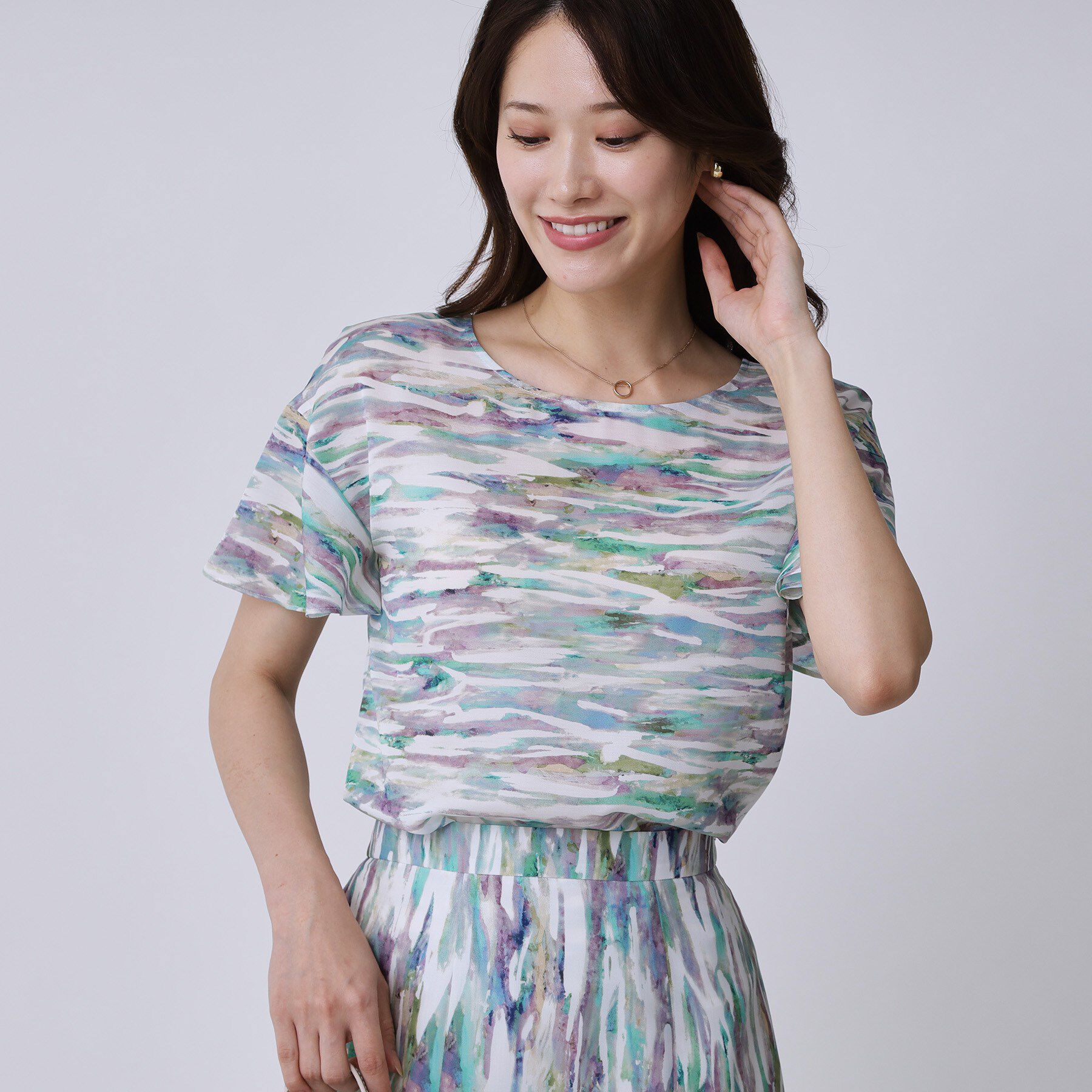 COUP DE CHANCE「【手洗い可／日本製】プリント柄ブラウス」|シャツ・ブラウス|ラベンダー&times;グリーン