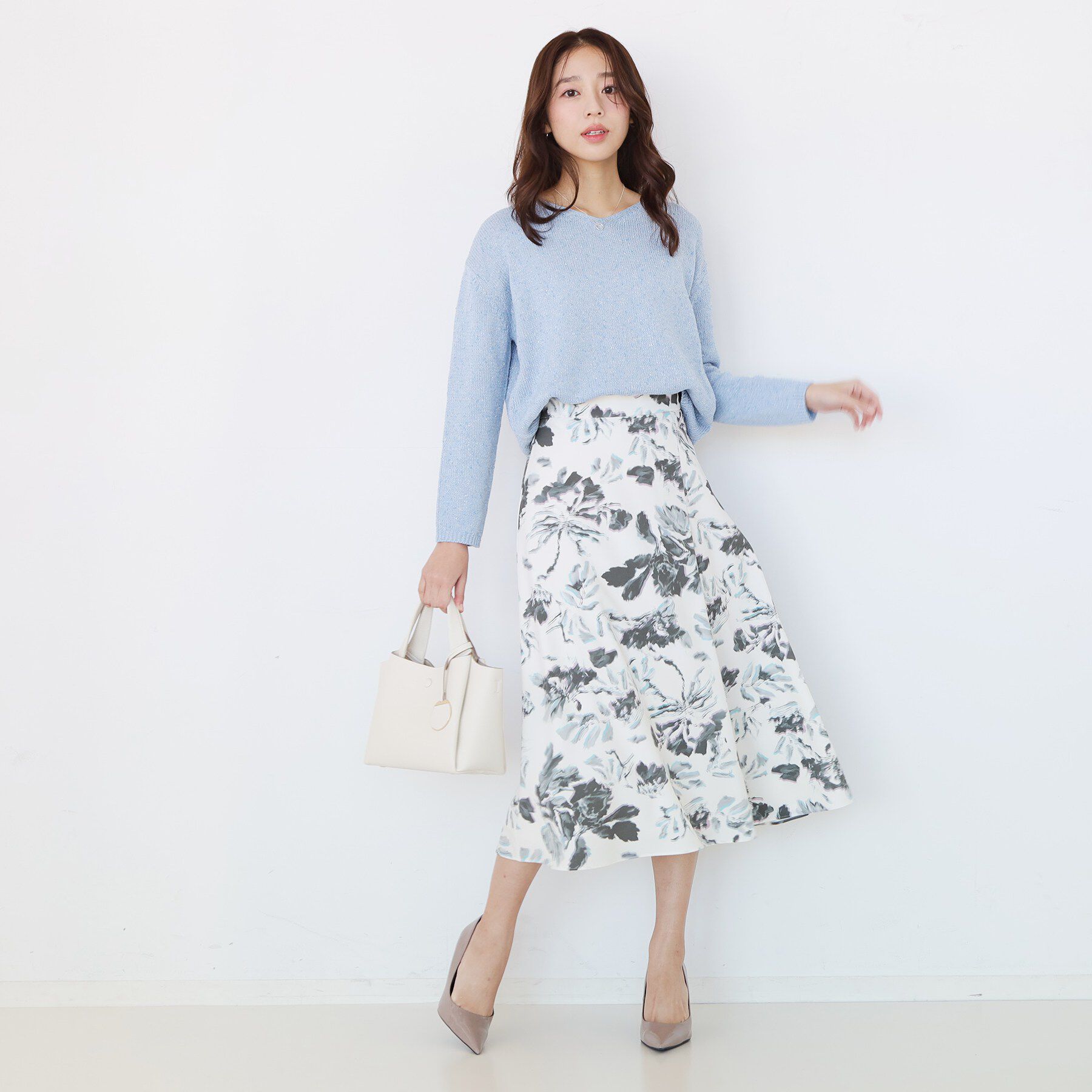 COUP DE CHANCE「【手洗い可／日本製／ウエスト後ろゴム】フラワー柄フレアスカート」|スカート|