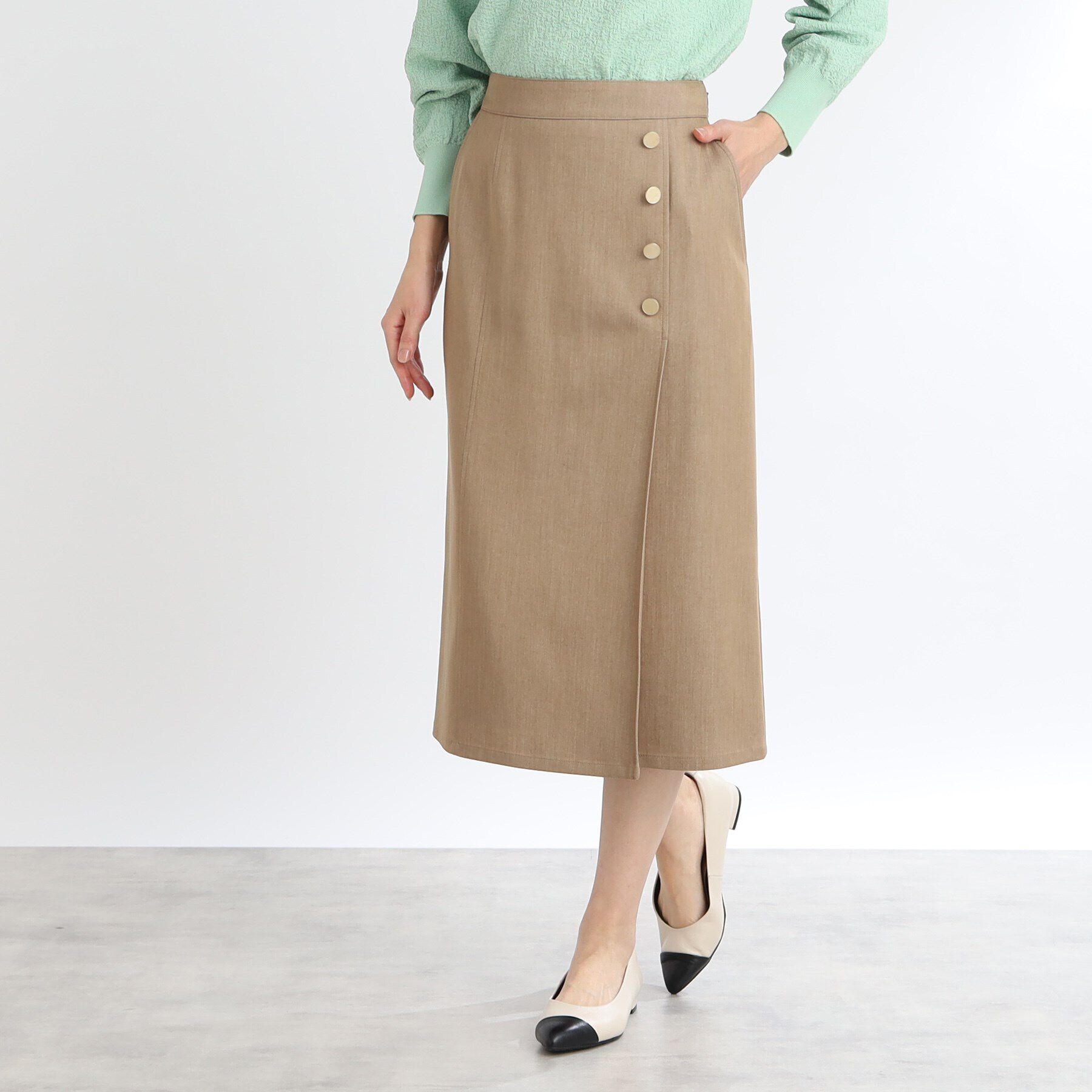 Reflect「【手洗い可】デニム調タイトスカート」|スカート|キャメルブラウン(0